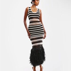 Hanifa Black and White Crochet Midi Dress
